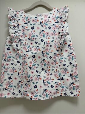 Ruffle Butts Floral Ruffle Sleeve Blouse in White and Pink sz 7